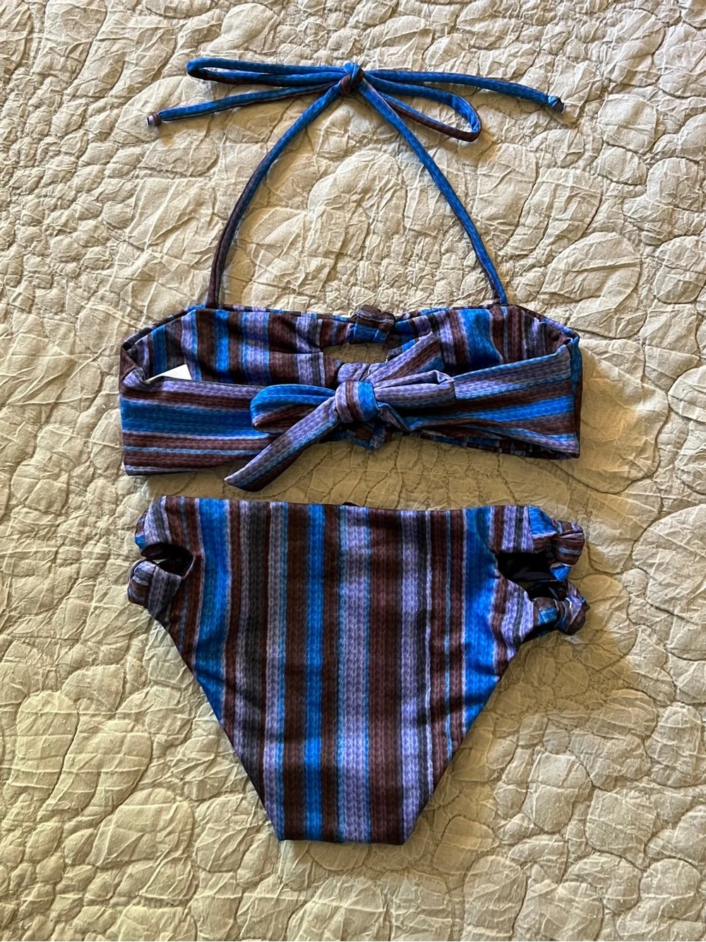 Submarine Knot Me Bikini Girls 8 Stitch Abstract Stripe Two Piece Swim Set